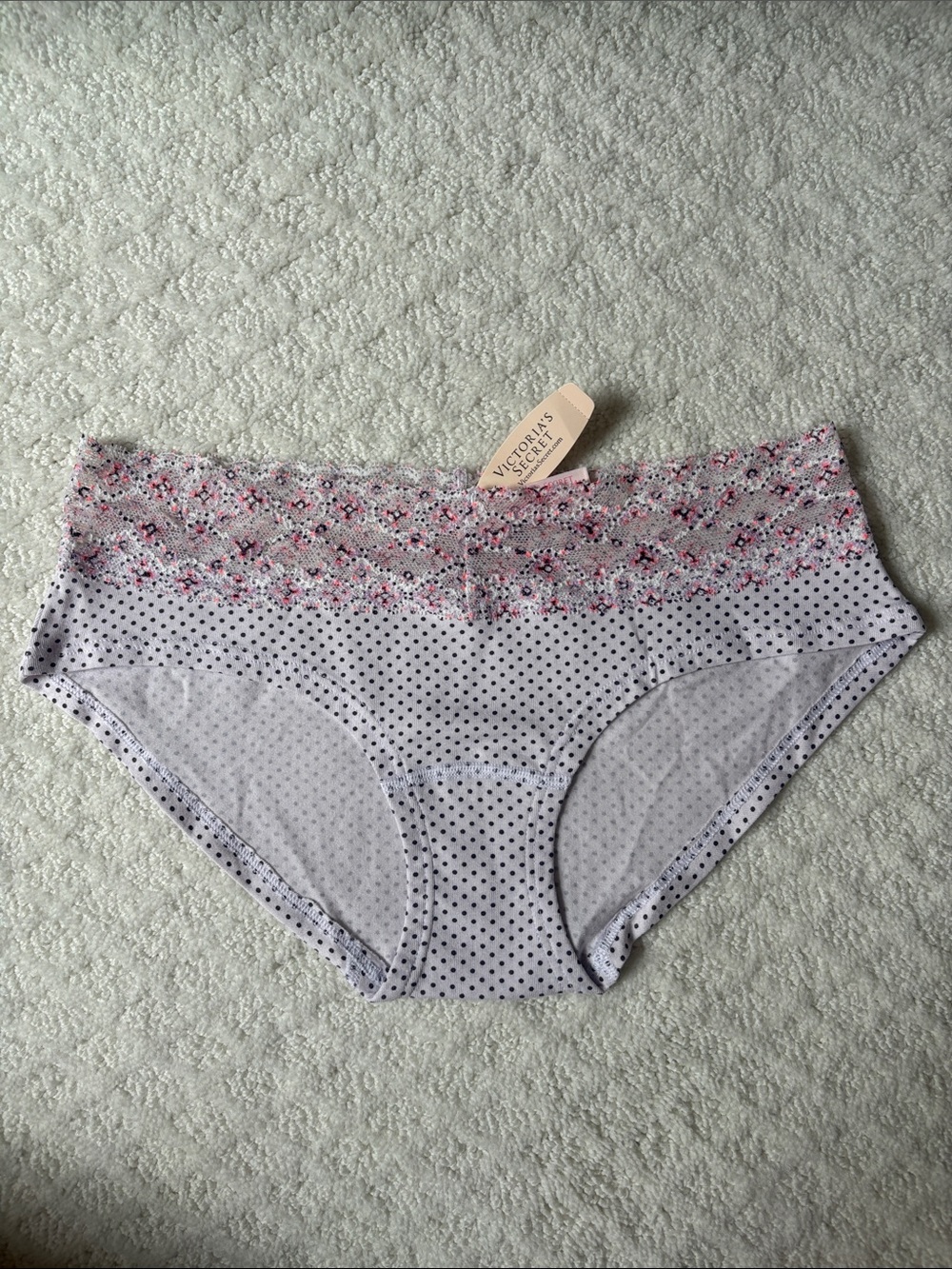 NWT Victoria's Secret Cotton Panty - Polka Dot Low Rise Lace Hipster